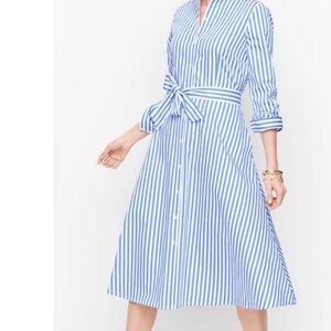 NWOT Talbots Classic Poplin Shirtdress Vertical Stripe Blue White Size 2